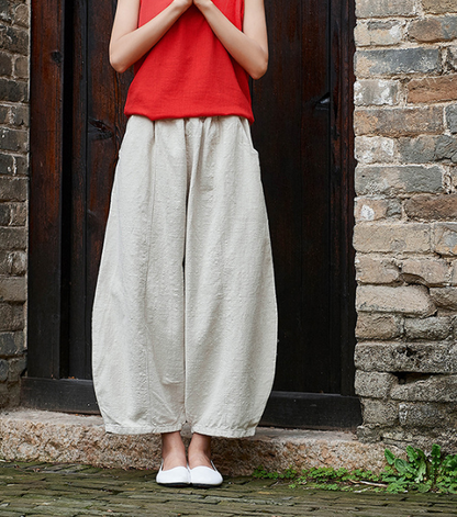 Summer Linen Wide Leg Women Casual Pants Elastic Waist WG05131 VPPBUY shop