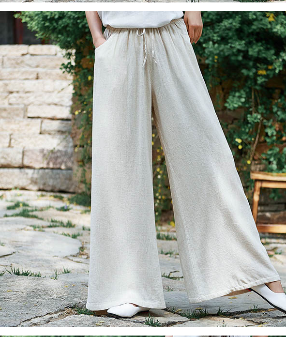 Summer Linen Wide Leg Women Casual Pants Elastic Waist WG05131 VPPBUY shop