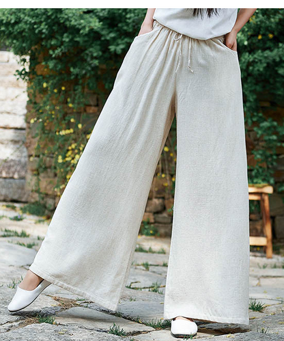 Summer Linen Wide Leg Women Casual Pants Elastic Waist WG05131 VPPBUY shop