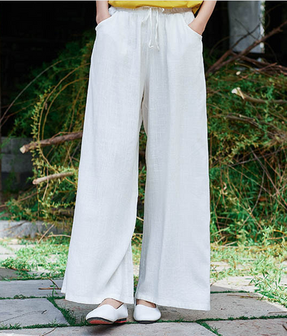 Summer Linen Wide Leg Women Casual Pants Elastic Waist WG05131 VPPBUY shop