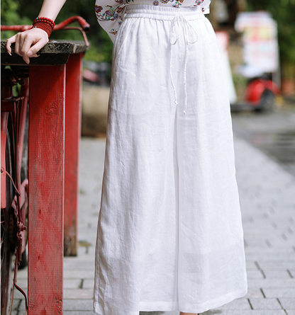 White Linen Wide Leg Women Casual Pants SJ97235 VPPBUY shop