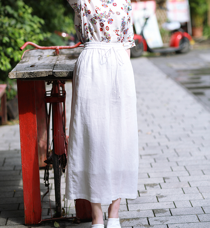 White Linen Wide Leg Women Casual Pants SJ97235 VPPBUY shop