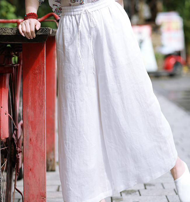 White Linen Wide Leg Women Casual Pants SJ97235 VPPBUY shop