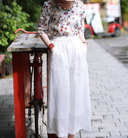 White Linen Wide Leg Women Casual Pants SJ97235 VPPBUY shop