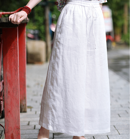 White Linen Wide Leg Women Casual Pants SJ97235 VPPBUY shop