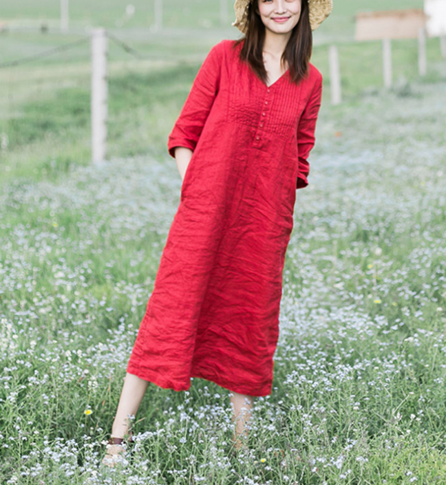 Red Women Dresses Casual Summer Linen Women Dresses SJ97215 VPPBUY shop