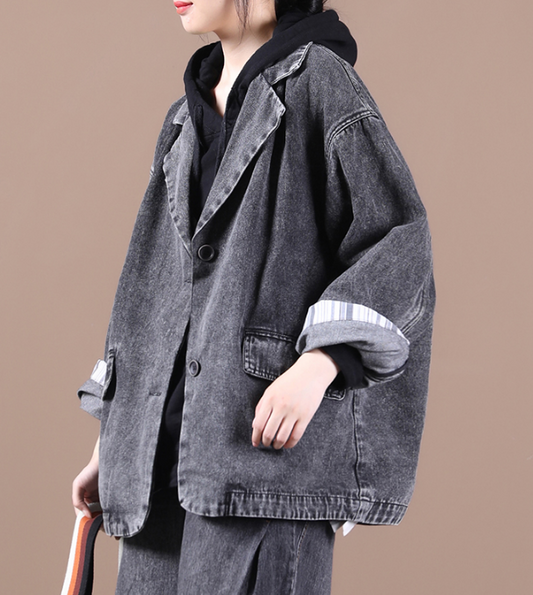 Women Cotton Denim Tops Coat Suit Collar Loose Autumn Spring Outfit H9505 VPPBUY shop