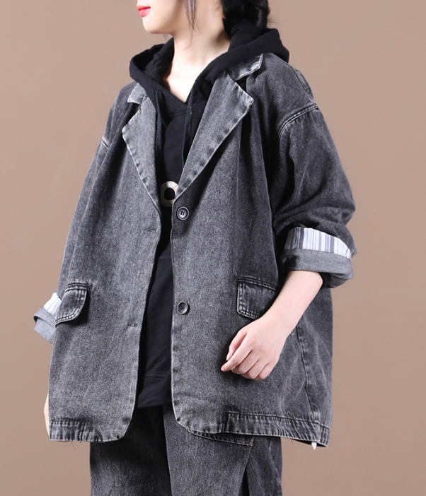 Women Cotton Denim Tops Coat Suit Collar Loose Autumn Spring Outfit H9505 VPPBUY shop