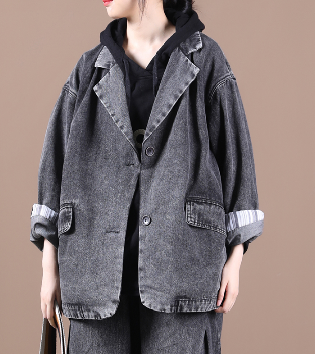 Women Cotton Denim Tops Coat Suit Collar Loose Autumn Spring Outfit H9505 VPPBUY shop