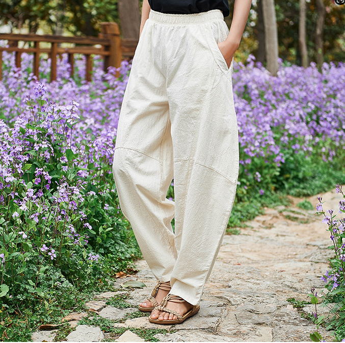 Autum Spring Linen Wide Leg Women Casual Pants Elastic Waist WG05131 VPPBUY shop