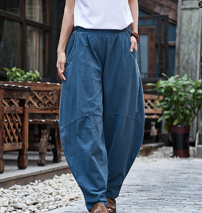 Autum Spring Linen Wide Leg Women Casual Pants Elastic Waist WG05131 VPPBUY shop