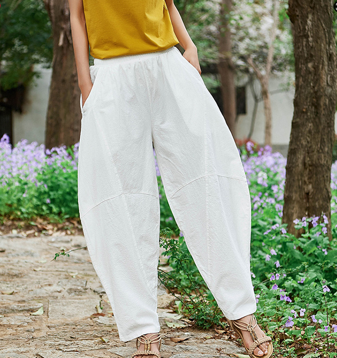 Autum Spring Linen Wide Leg Women Casual Pants Elastic Waist WG05131 VPPBUY shop