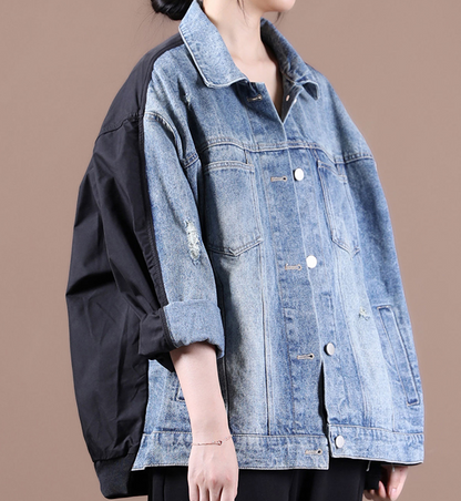 Patchwork Short Washed Denim Women Autumn Casual Coat Loose Jacket Plus Size VPPBUY shop