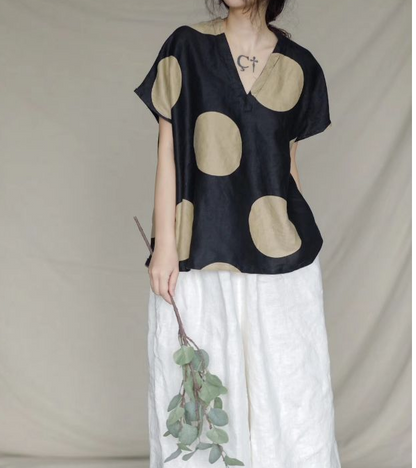 Dot Linen T-Shirts Summer Women Tops SJ961707 VPPBUY shop