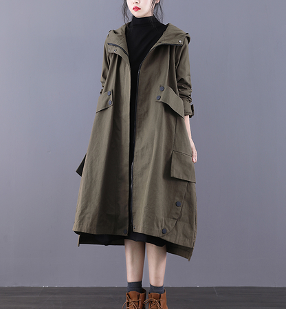 Large Pockets Autumn A-line Long Women Casual  Parka Plus Size Coat Jacket JT200945 VPPBUY shop