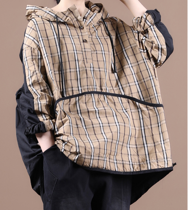 Checked Fall Women Cotton Tops Women Coat Loose Style H9506 VPPBUY shop