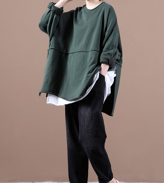 Green Loose Fall Women Cotton Tops Women Side Slit Blouse Overall H9506 VPPBUY shop