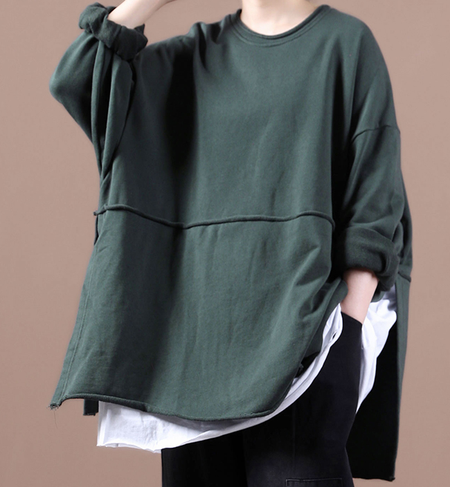 Green Loose Fall Women Cotton Tops Women Side Slit Blouse Overall H9506 VPPBUY shop