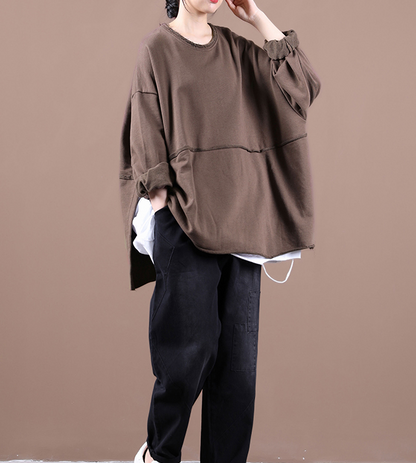 Fall Women Cotton Tops Women Side Slit Blouse Overall Loose Style H9506 VPPBUY shop