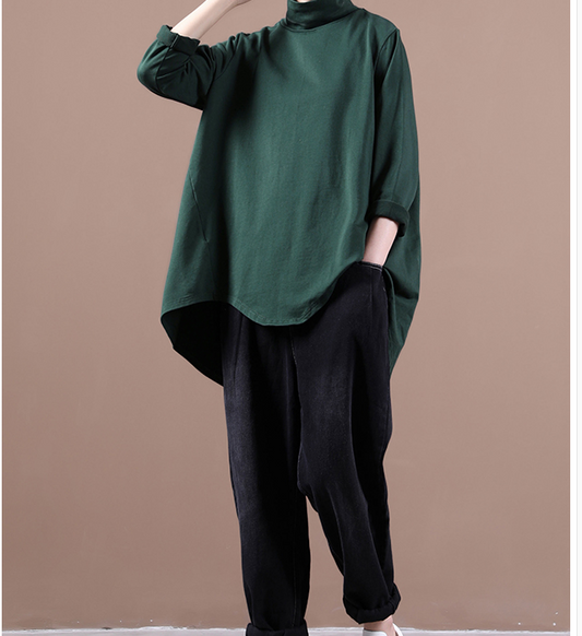 Green Loose Fall Women Cotton Tops Women Blouse Overall H9506 VPPBUY shop