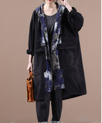 Print Denim Hooded A-line Long Women Casual Parka Plus Size Fall Coat Jacket JT200945 VPPBUY shop