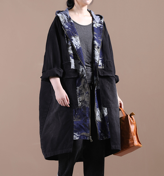 Print Denim Hooded A-line Long Women Casual Parka Plus Size Fall Coat Jacket JT200945 VPPBUY shop