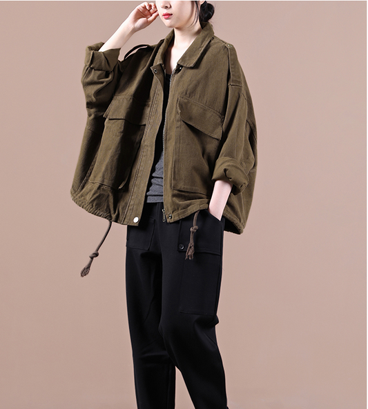 Army Green A-line Short Women Casual Parka Plus Size Fall Coat Jacket JT200945 VPPBUY shop