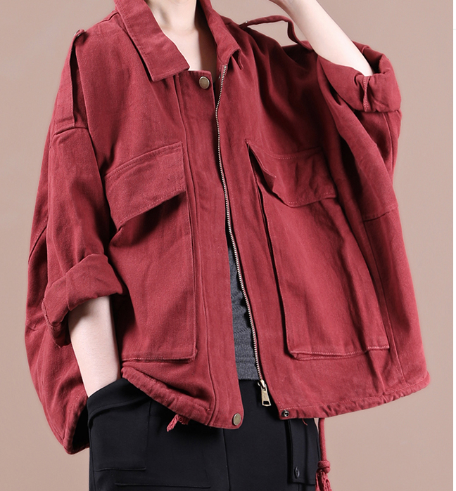 Red A-line Short Women Casual Parka Plus Size Fall Coat Jacket JT200945 VPPBUY shop