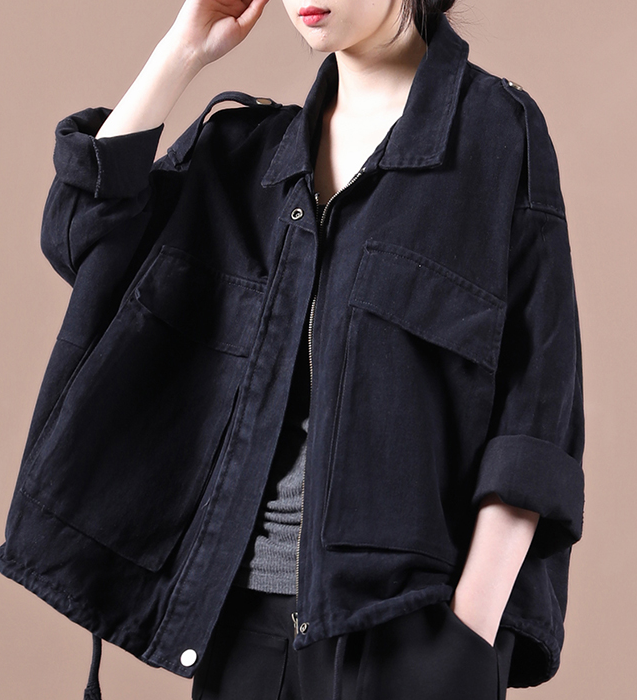 Black A-line Short Women Casual Parka Plus Size Fall Coat Jacket JT200945 VPPBUY shop