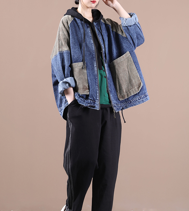 Patchwork Denim A-line Short Women Casual Parka Plus Size Fall Coat Jacket JT200945 VPPBUY shop