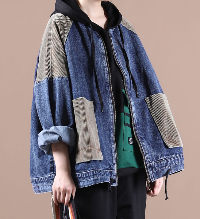 Patchwork Denim A-line Short Women Casual Parka Plus Size Fall Coat Jacket JT200945 VPPBUY shop