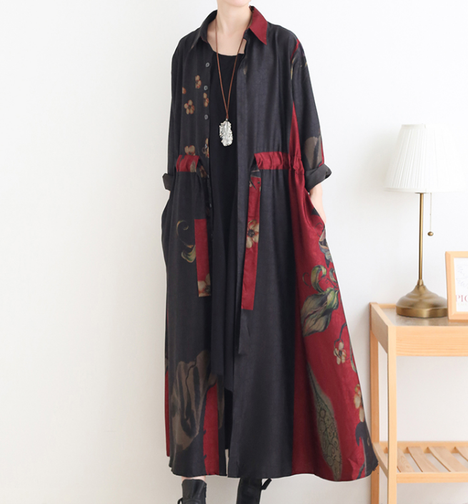 Loose Fall Floral Women Coat Long Sleeve Women Linen Trench Coat S90921 VPPBUY shop