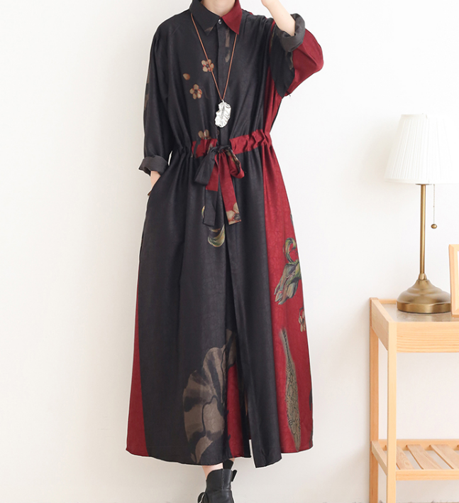 Loose Fall Floral Women Coat Long Sleeve Women Linen Trench Coat S90921 VPPBUY shop