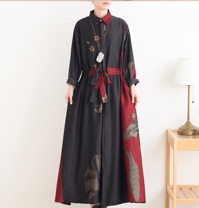 Loose Fall Floral Women Coat Long Sleeve Women Linen Trench Coat S90921 VPPBUY shop