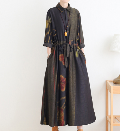 Green Loose Fall Floral Women Coat Long Sleeve Women Linen Trench Coat S90921 VPPBUY shop