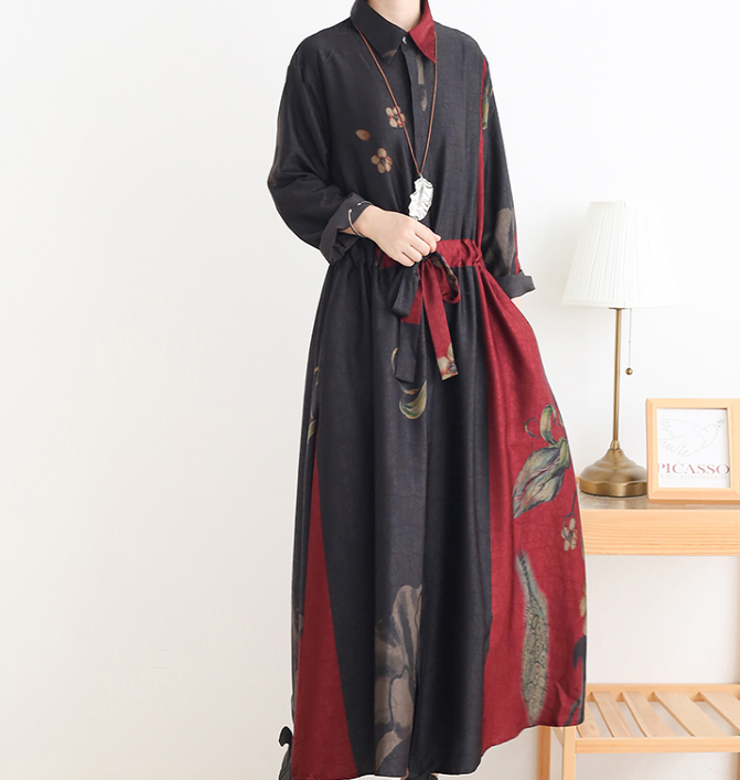 Red Print Loose Fall Women Coat Long Sleeve Women Waist Trench Coat S90921 VPPBUY shop