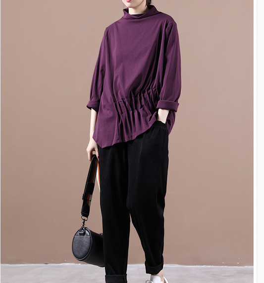 Purple Fall Women Cotton Tops Women Blouse H9506RED VPPBUY shop