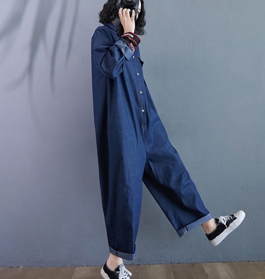 Denim Cotton Loose Casual Autumn Overall Loose Women Jumpsuits QYCQ05165 VPPBUY shop