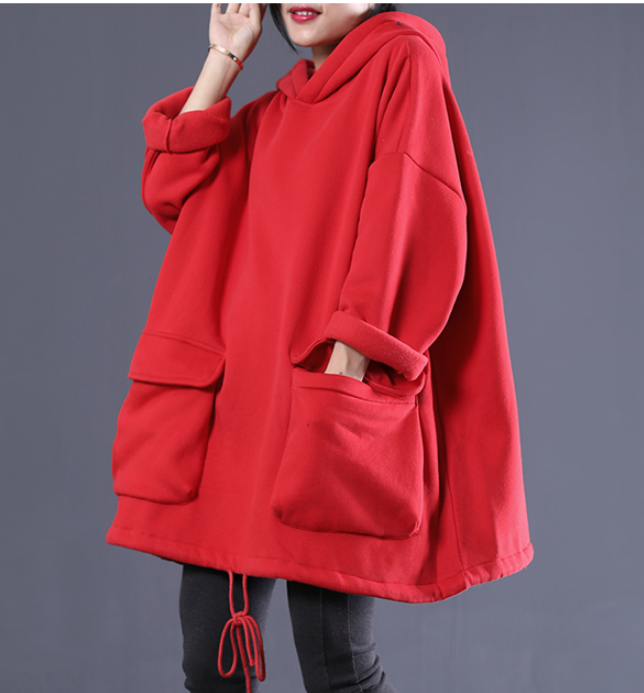 A-Line Hooded Loose Fall Women Cotton Tops Women Blouse H9506RED VPPBUY shop