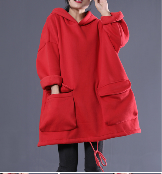 A-Line Hooded Loose Fall Women Cotton Tops Women Blouse H9506RED VPPBUY shop