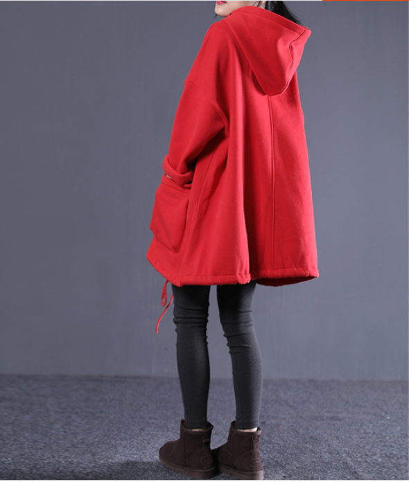 A-Line Hooded Loose Fall Women Cotton Tops Women Blouse H9506RED VPPBUY shop