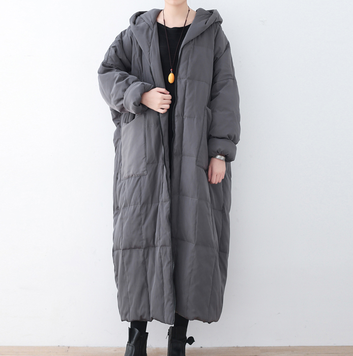 Gray Casual Long Hooded Loose Winter Women Down Jacket AMT1008 VPPBUY shop