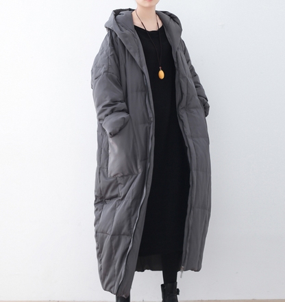 Gray Casual Long Hooded Loose Winter Women Down Jacket AMT1008 VPPBUY shop