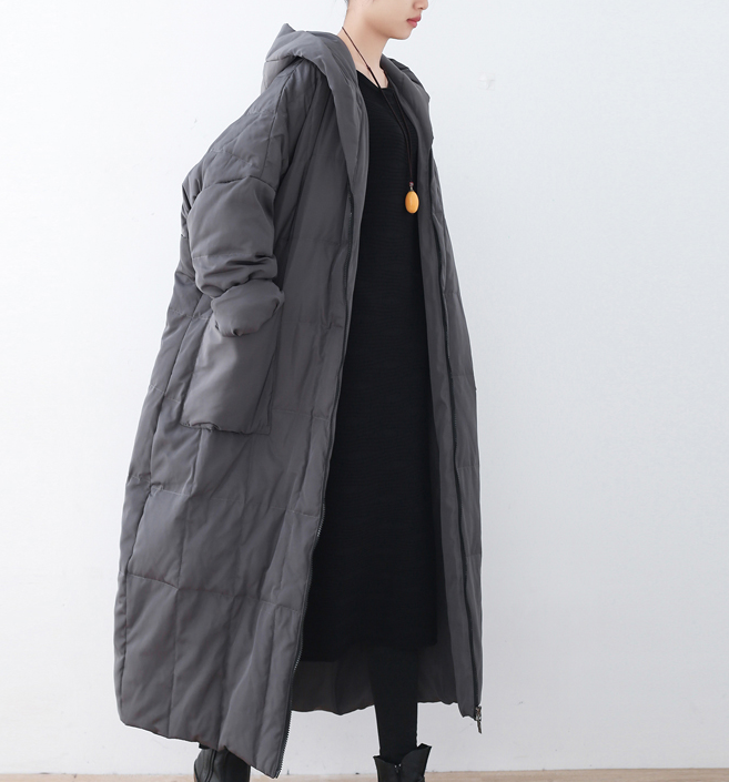 Gray Casual Long Hooded Loose Winter Women Down Jacket AMT1008 VPPBUY shop