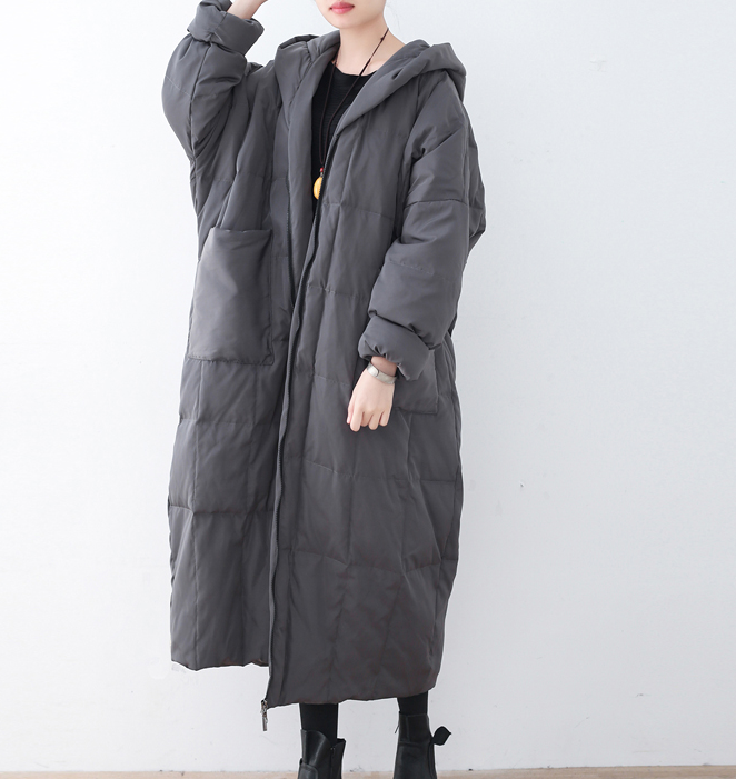 Gray Casual Long Hooded Loose Winter Women Down Jacket AMT1008 VPPBUY shop