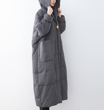 Gray Casual Long Hooded Loose Winter Women Down Jacket AMT1008 VPPBUY shop