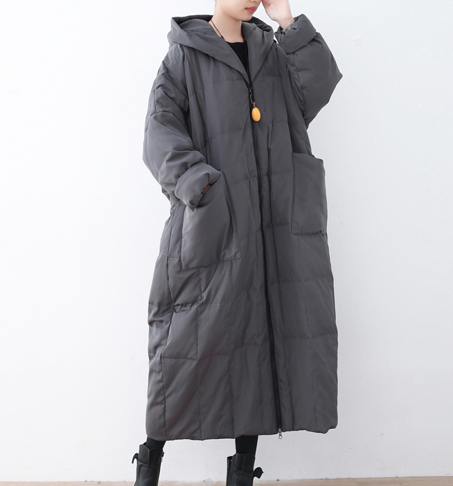 Gray Casual Long Hooded Loose Winter Women Down Jacket AMT1008 VPPBUY shop