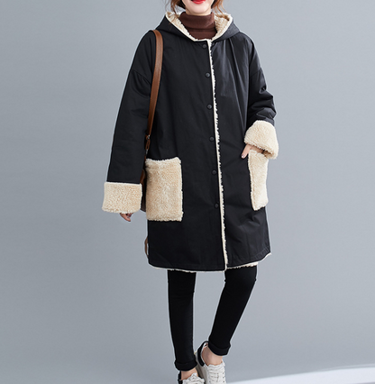 Two Ways Wear Women Casual  Coat Loose Hooded Lamb Wool Plus Size Short Coat Jacket VPPBUY shop