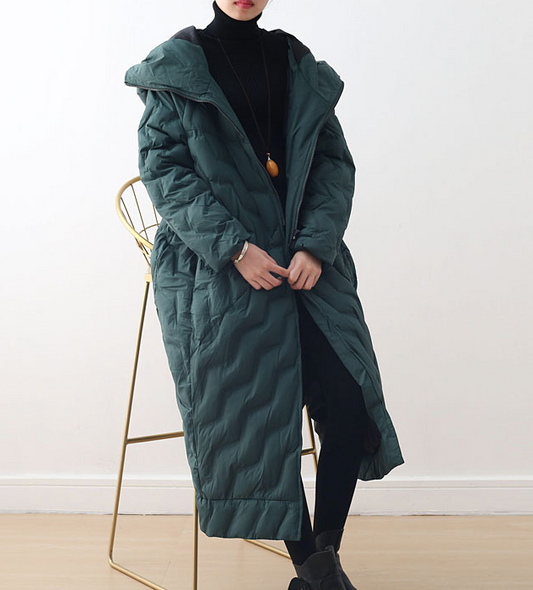 Green Hooded Loose Long Irregular Winter Women Down Jacket AMT1008 VPPBUY shop