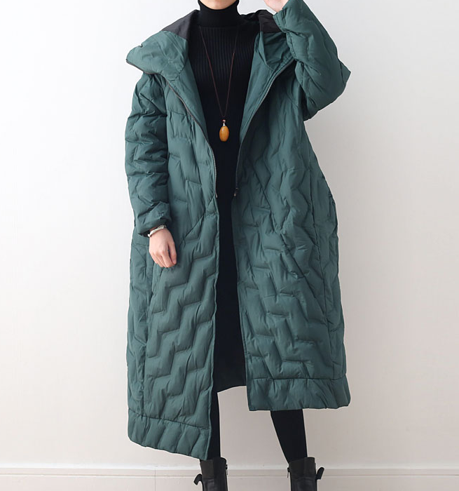 Green Hooded Loose Long Irregular Winter Women Down Jacket AMT1008 VPPBUY shop